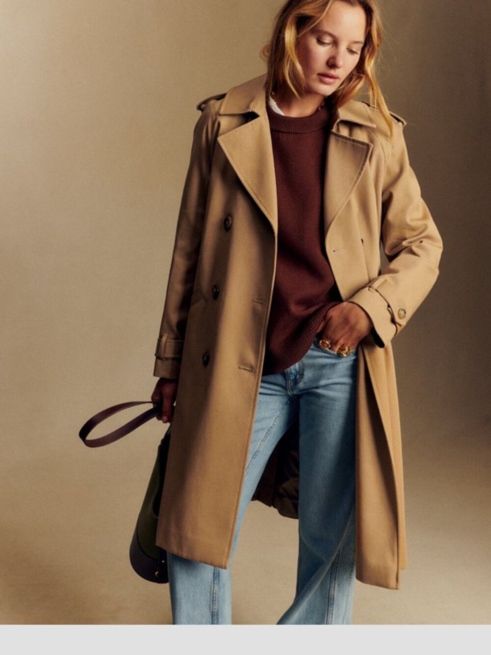 Sezane Scott Trench Coat Camel Size 2